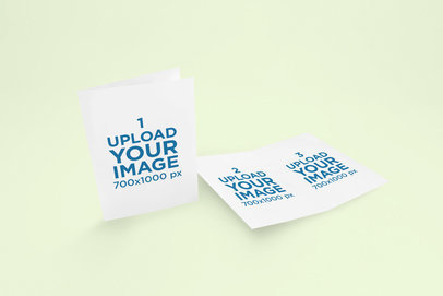 Mockup of Two Bifold Brochures Against a Customizable Background 