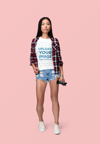 T-Shirt Mockup of a Woman Wearing Daisy Dukes and a Flannel Shirt 1864-el1