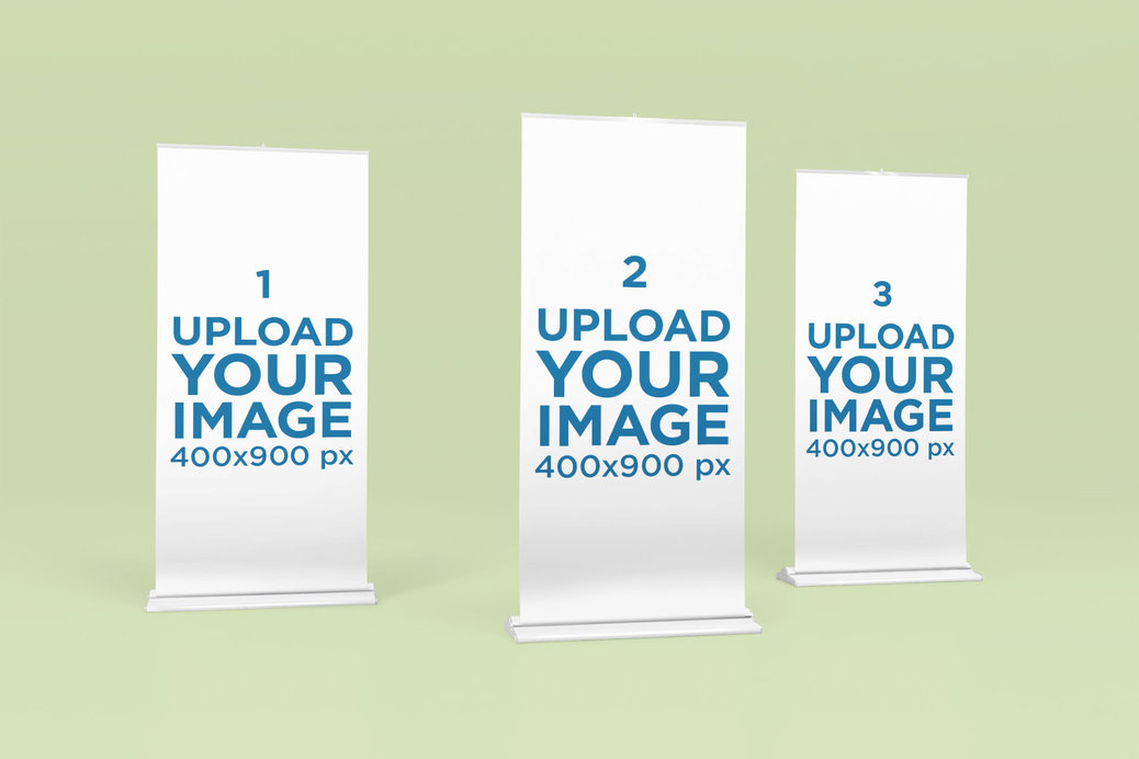 Placeit - Mockup of Three Roll-Up Banners