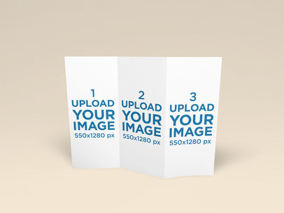 Mockup Featuring a Trifold-Brochure Standing Against a Plain Color Background 1521-el