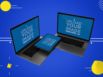 Responsive Mockup of Two MacBooks Pro and an iPad Pro Against a Customizable Background
