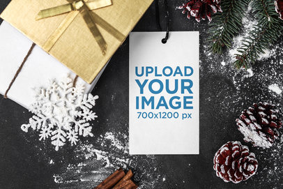 Gift Tag Mockup Featuring a Snowy Christmas Setting 2076-el
