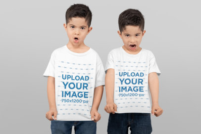 T-Shirt Mockup of Twin Boys Making Funny Faces 