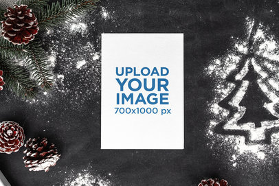 Christmas Mockup of a Postcard Lying by Pine Cones 