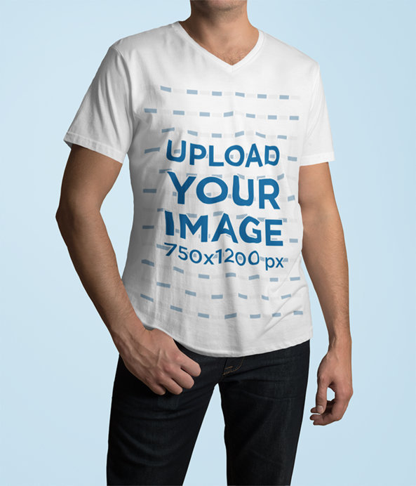 Mockup of a Man Wearing a V-Neck T-Shirt in a Studio