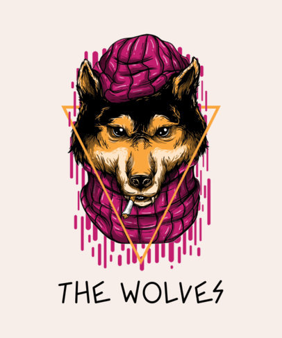 T-Shirt Design Maker Featuring a Smoking Wolf Cartoon with Urban Design