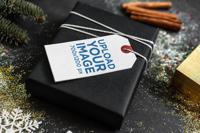 Gift Tag Mockup Featuring a Present on a Christmas Scenario 2080-el1