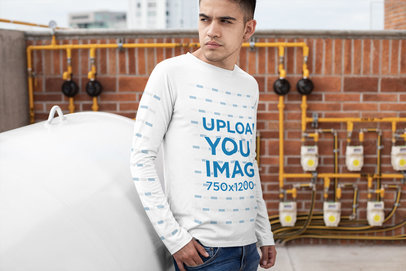 Long Sleeve Tee Mockup Featuring a Serious Looking Man 