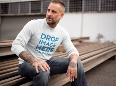 Clothing Mockup of a Middle-Aged Man Wearing a Crewneck