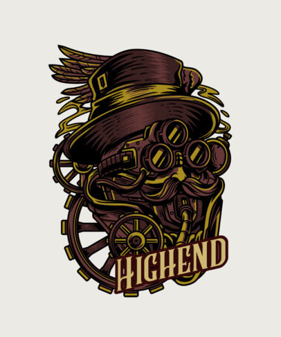 T-Shirt Design Template Featuring a Retrofuturistic Machine