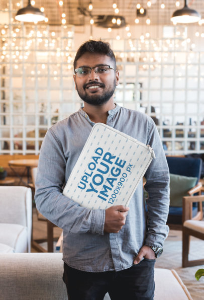 Laptop Sleeve Mockup Featuring a Bearded Man 