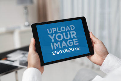 Mockup Featuring a Man Holding an iPad 