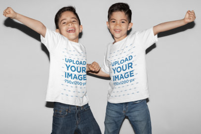 T-Shirt Mockup of Twin Boys Having Fun