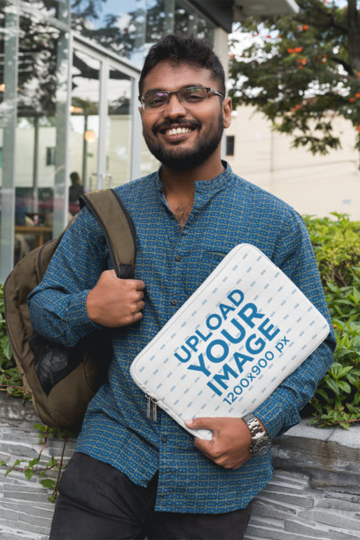 Laptop Sleeve Mockup of a Man with Glasses