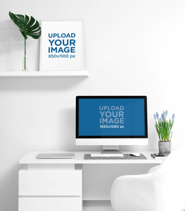 Mockup of an iMac on a Desk with Art Print