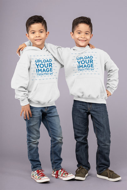 Pullover Hoodie Mockup Featuring Twin Brothers Hugging 