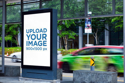 Mockup of a Mupi on a Busy Street 