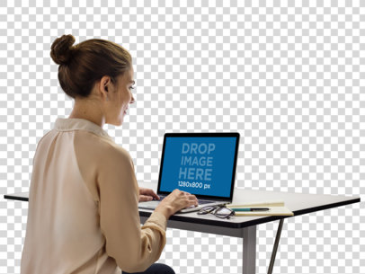 MacBook Mockup Template of a Woman Typing