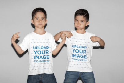 T-Shirt Mockup of Two Identical Twin Boys Making Faces