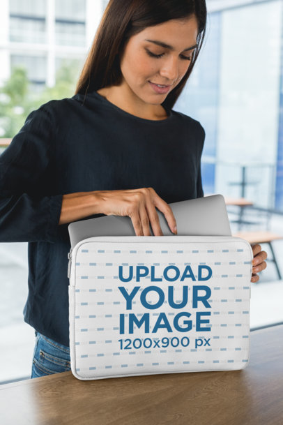 Laptop Sleeve Mockup Featuring a Young Woman