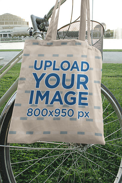 Mockup Featuring a Tote Bag Hanging from a Bike