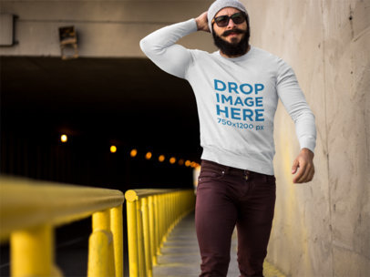 Crewneck Mockup Featuring a Bearded Man Below a Tunnel  9274