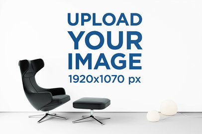 Mockup of a Big Art Print on a Wall Behind Modern Furniture