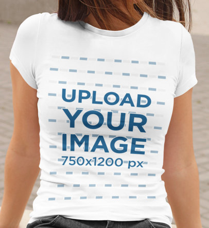 Mockup of a Woman Wearing a Crewneck T-Shirt