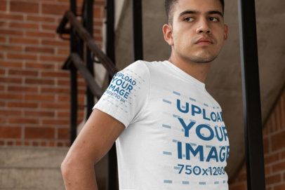 T-Shirt Sleeve Mockup Featuring a Man Inside a Building