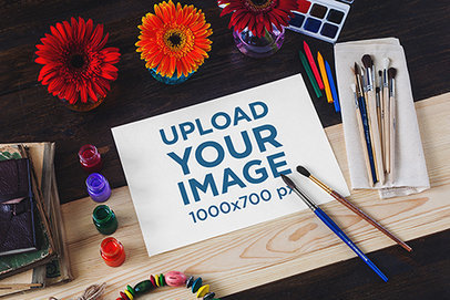 Sketch Mockup with Watercolor Paints and Brushes 2267-el1