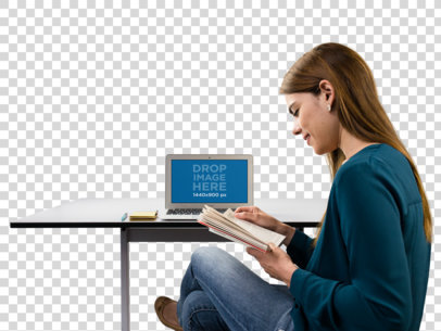MacBook Mockup of a Woman Reading Her Notes