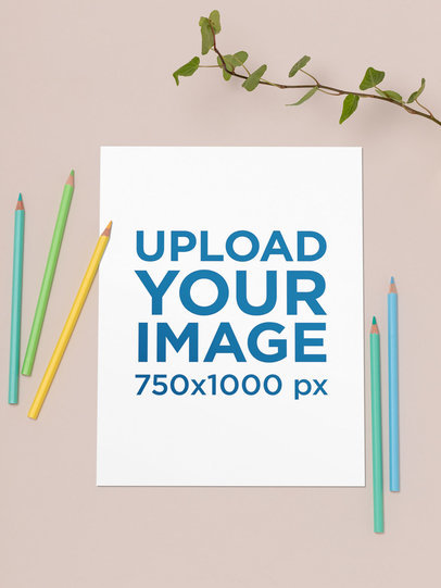 Mockup of a Sketch Paper Surrounded by Colored Pencils