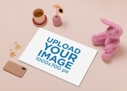 Mockup of a Horizontal Book Placed Next to a Stuffed Animal 30943