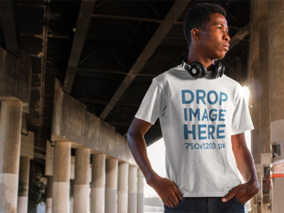 T-Shirt Template of a Young Man Under a Bridge
