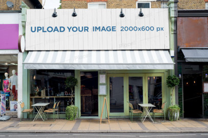 Mockup of a Storefront Banner on a Vintage Store