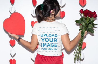 T-Shirt Mockup of a Woman Holding Valentine's Day Presents