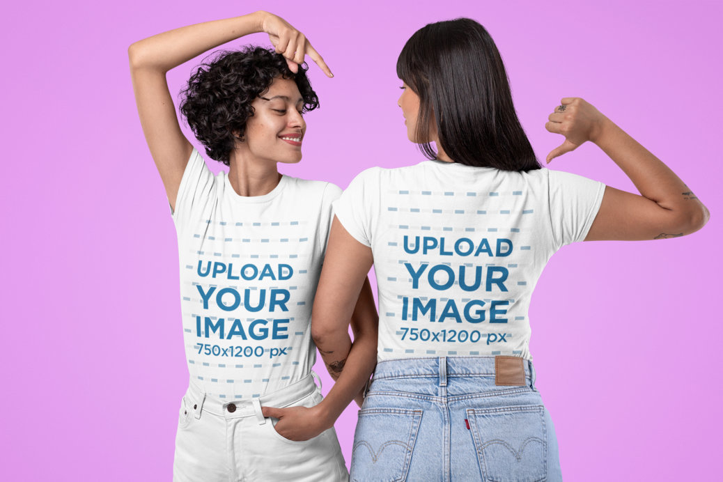 Both Sides Mockup Featuring a Couple Pointing at Their T-Shirts