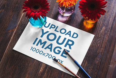 Sketch Mockup Featuring a Wooden Table and Some Flower Vases 2279-el1