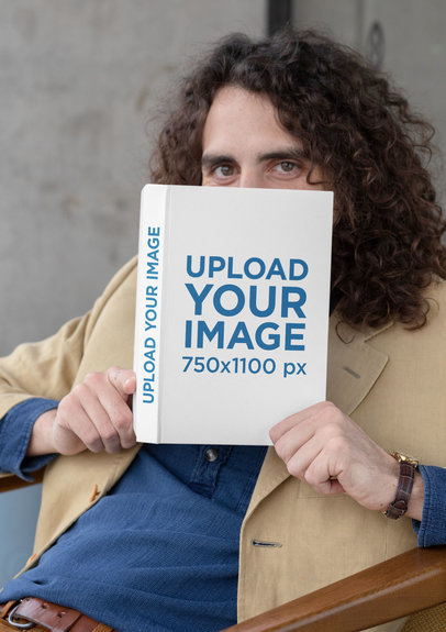 Hardcover Book Mockup Featuring a Man Covering His Face