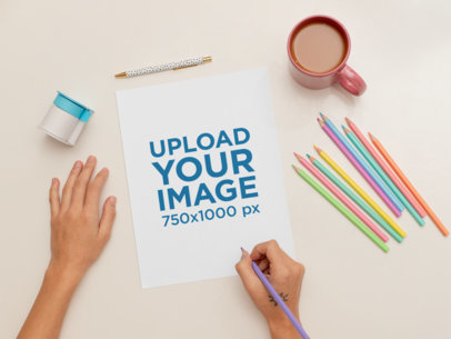 Sketch Paper Mockup Featuring a Woman Coloring 31038