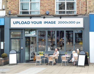 Storefront Mockup Featuring a Horizontal Banner Placed on a Restaurant Facade 