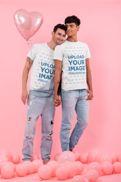 T-Shirt Mockup Featuring an LGBT Couple Romantically Holding Hands 
