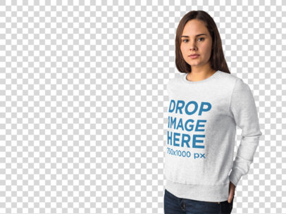 Clothing Mockup of a Pretty Woman Wearing a Crewneck With Jeans