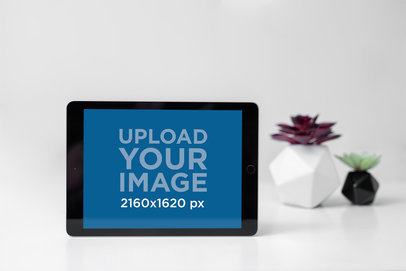 Mockup Featuring an iPad in Landscape Position Placed by Two Plant Pots 2173-el1
