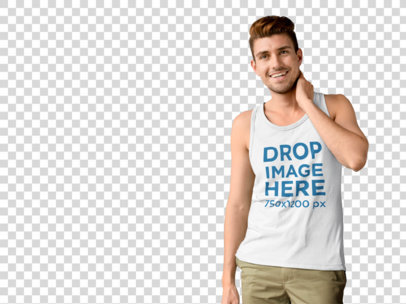 Transparent Tank Top Mockup of a Cheerful Young Man