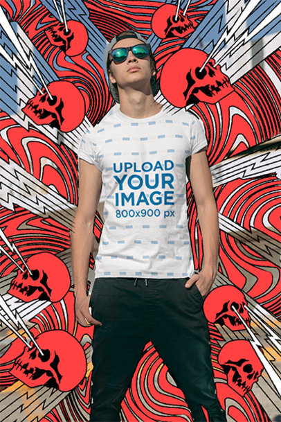 Sublimated T-Shirt Mockup of a Serious Man Surrounded by Doodles