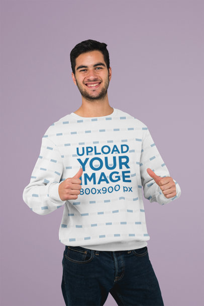 Sweatshirt Mockup Featuring a Man with Thumbs Up 