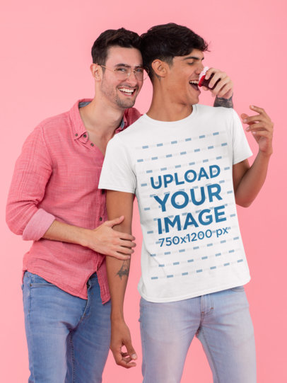 T-Shirt Mockup of a Playful LGBT Couple at a Studio