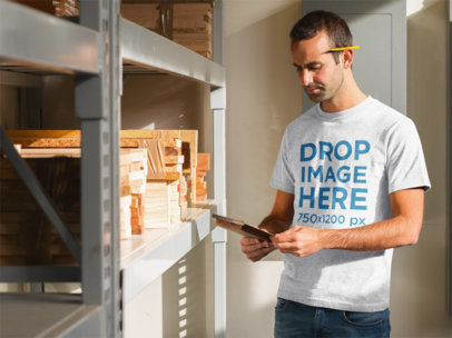 T-Shirt Mockup Featuring a Young Carpenter at Work 8708