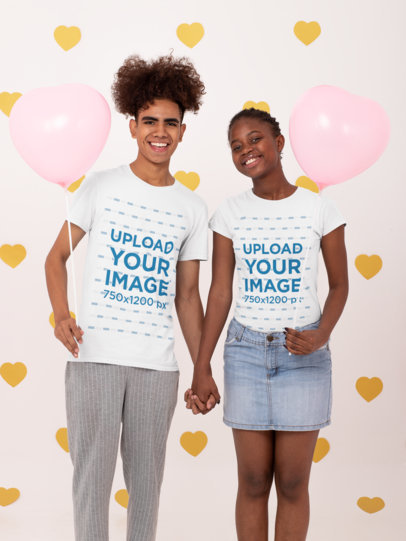 Mockup of a Couple Wearing T-Shirt in a Valentine's Day Setting
